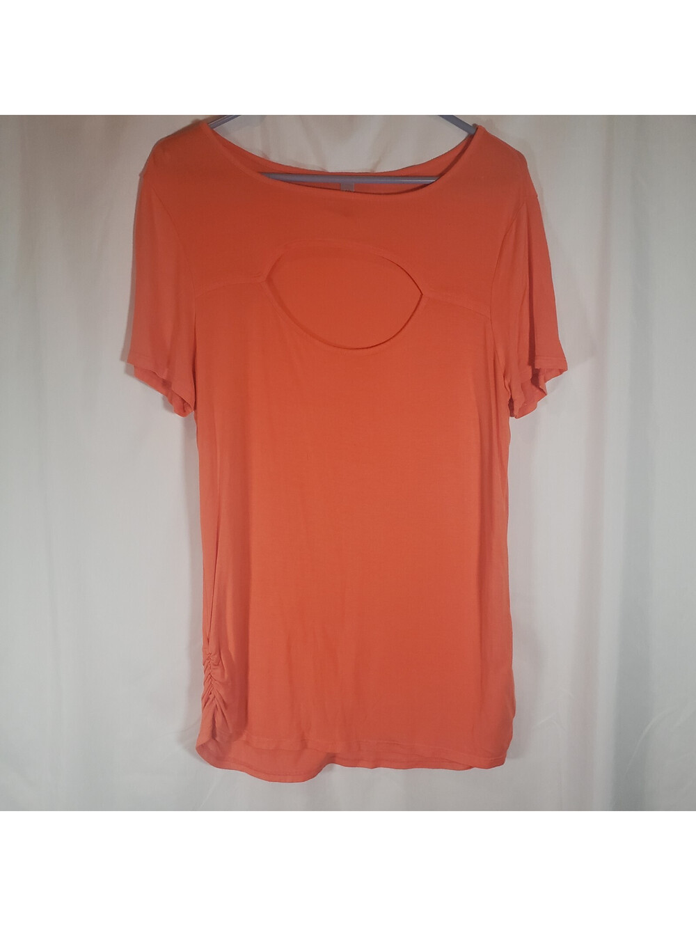 Simlu Womens 2X Orange Cutout Top Short Sleeve Ruched Side Stretch Blouse U.S.A.